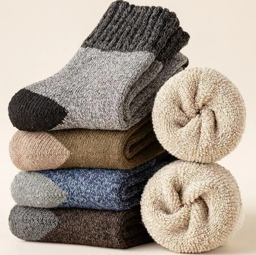 Winter Men's Thick Warm Wool Socks Harajuku Retro Wool Merino Cashmere Socks High Quality Large Size Casual Long Socks for Male