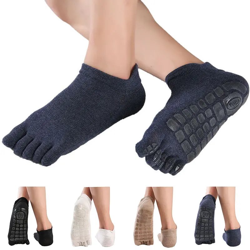 2023 Winter Men Five Fingers Socks Warm Non Slip Grip Fitness Toe Socks Breathable Low Calf Slipper Fitness Yoga Floor Socks