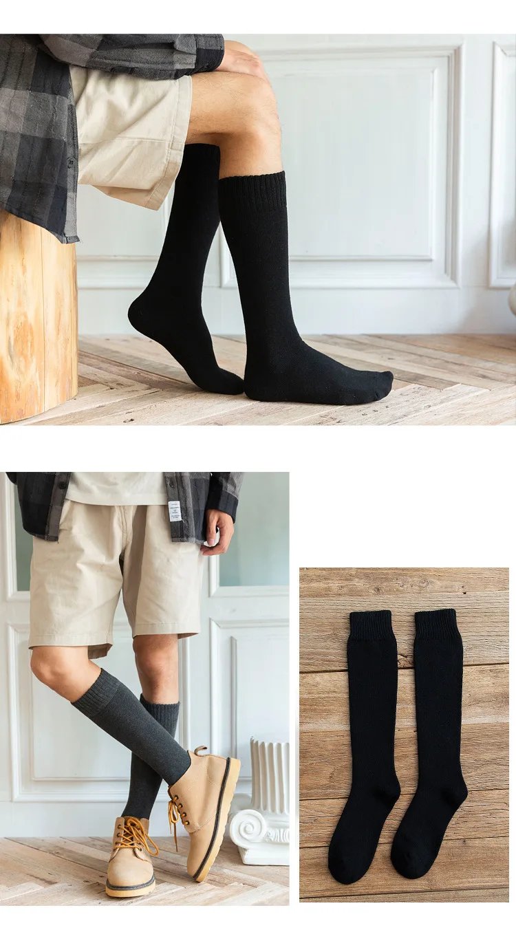 6PCS=3Pairs Men's Winter Compression Stocking Warm Hot Knee High Long Leg Terry Socks Cotton Thicken Cover Calf Socks Size 38-44