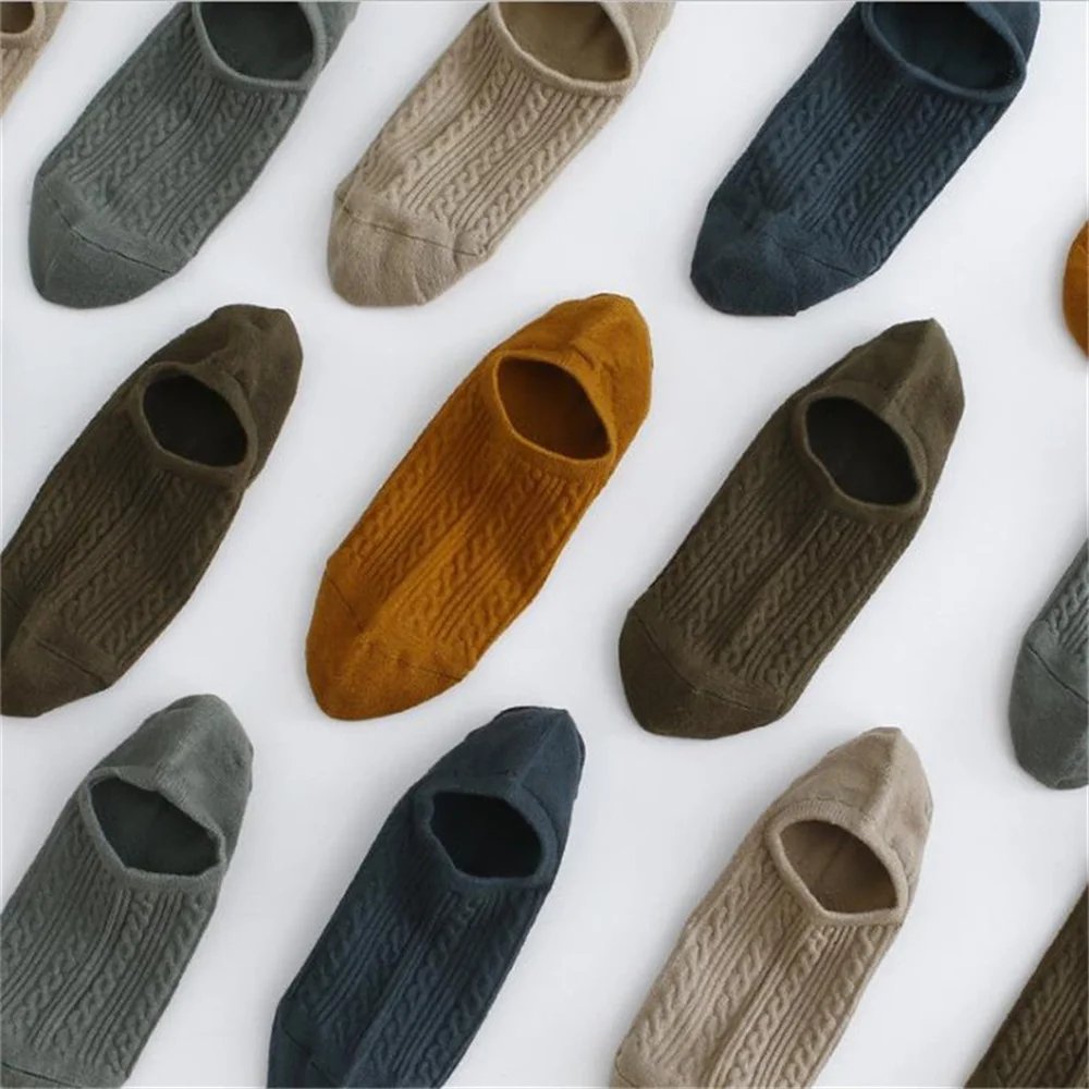 10 Pieces=5 Pairs Twists Cotton Tube Socks for Men Short Boat Socks Invisible Summer Thin Versatile Anti Odor Calcetines