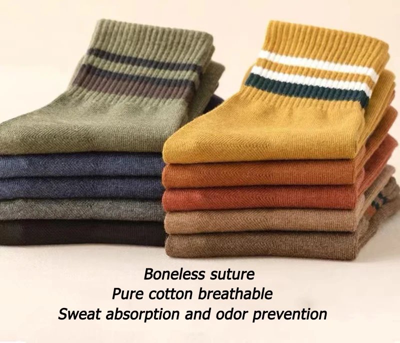 5 Pairs Autumn Winter Men Thermal Socks Solid Color Stripe Fashion Casual Cotton Sweat Absorption Thick Comfortable 5 Pairs Autumn Winter Men Thermal Socks Solid Color Stripe Fashion Casual Cotton Sweat Absorption Thick Comfortable