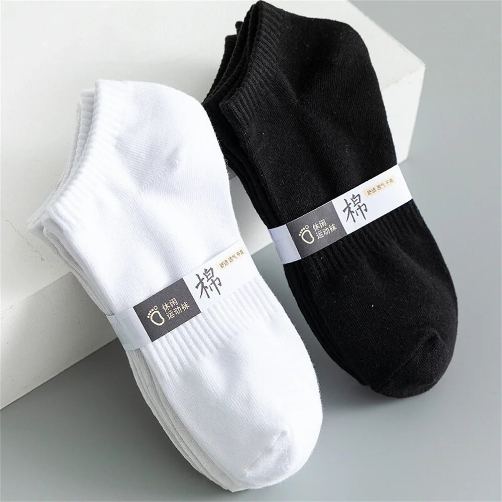 4 Pairs Classic White Black Ankle Socks Business Men Cotton Causel Socks Soft Breathable Summer Autumn Male Boat Socks