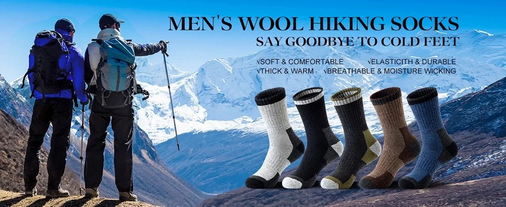 5 Pairs Men's Merino Wool Socks Wool Hiking Socks Soft Warm Winter Casual Crew Moisture-Wicking Socks for Indoors Outdoors
