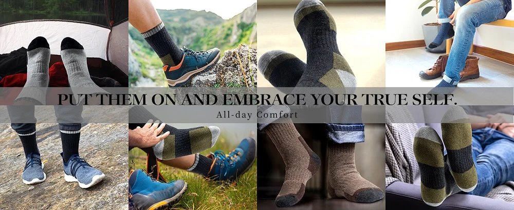 5 Pairs Men's Merino Wool Socks Wool Hiking Socks Soft Warm Winter Casual Crew Moisture-Wicking Socks for Indoors Outdoors