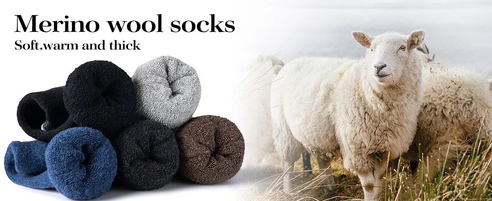 5 Pairs Men's Merino Wool Socks Wool Hiking Socks Soft Warm Winter Casual Crew Moisture-Wicking Socks for Indoors Outdoors