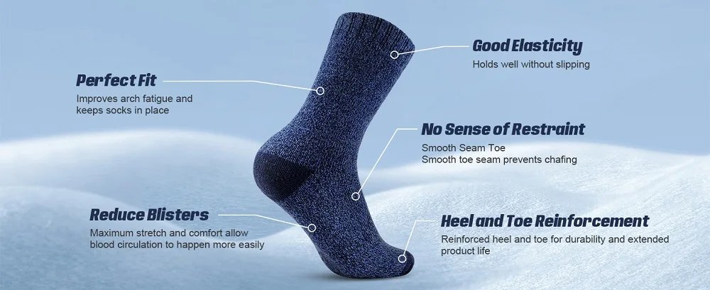 5 Pairs Merino Wool Socks for Men Thick Thermal Socks Warm Winter Outdoor Sports Boot Socks Breathable Hiking Socks for Cold