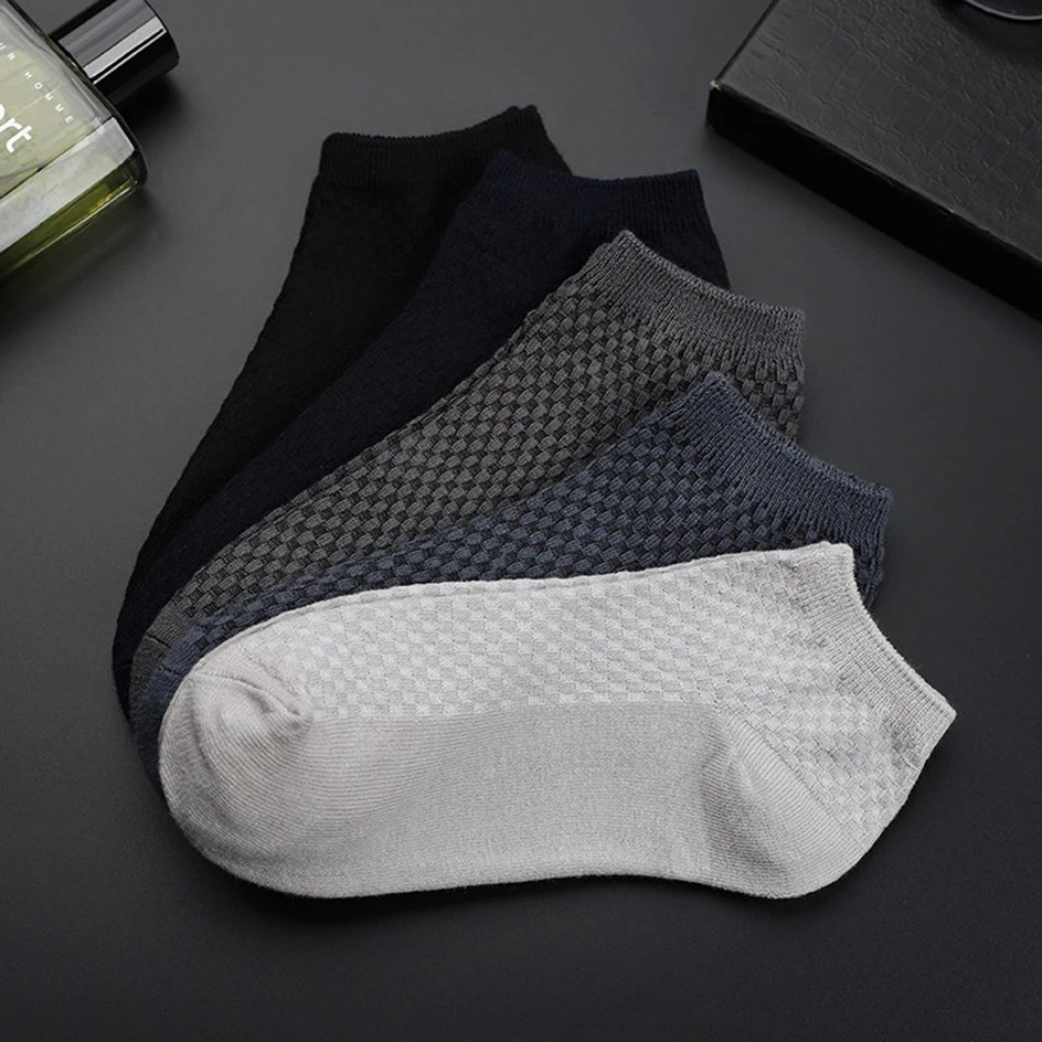 5 Pairs Men Short Socks Bamboo Fiber High Quality Crew Ankle Casual Business Breathable Soft Compression Low-Cut Socks for Male
