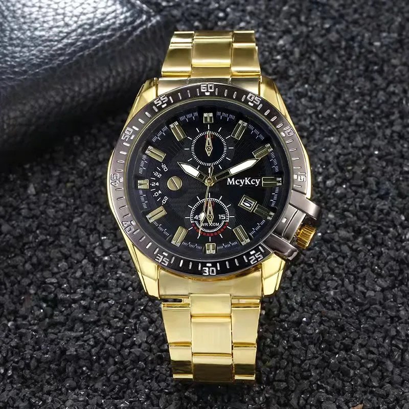 high quality fashion men's quartz steel band calendar large dial watch Women's waterproof business sports clock