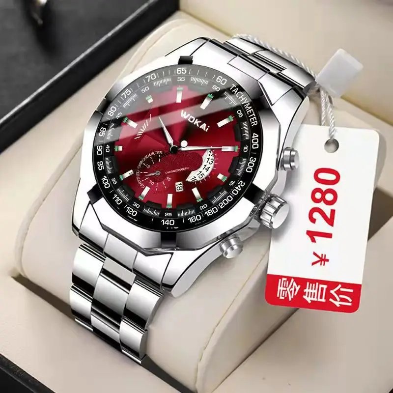 high quality fashion men's quartz steel band calendar large dial watch Women's waterproof business sports clock