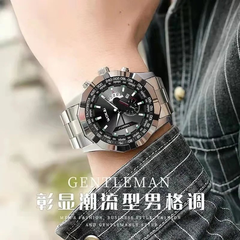 high quality fashion men's quartz steel band calendar large dial watch Women's waterproof business sports clock