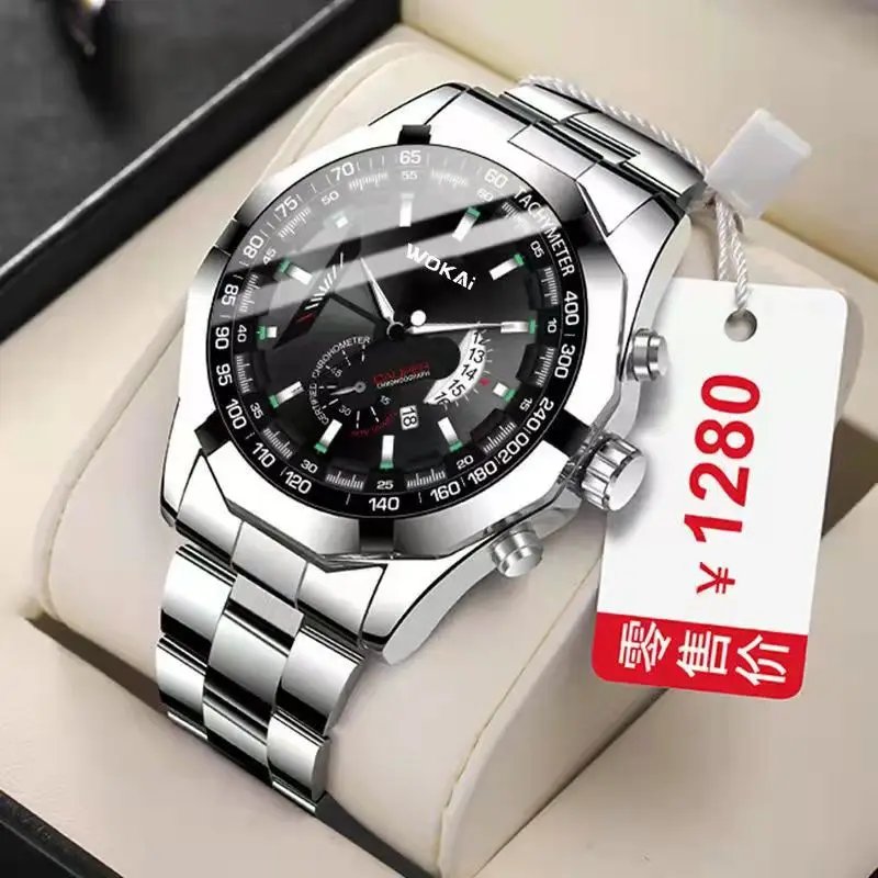 high quality fashion men's quartz steel band calendar large dial watch Women's waterproof business sports clock