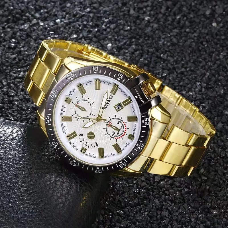 high quality fashion men's quartz steel band calendar large dial watch Women's waterproof business sports clock