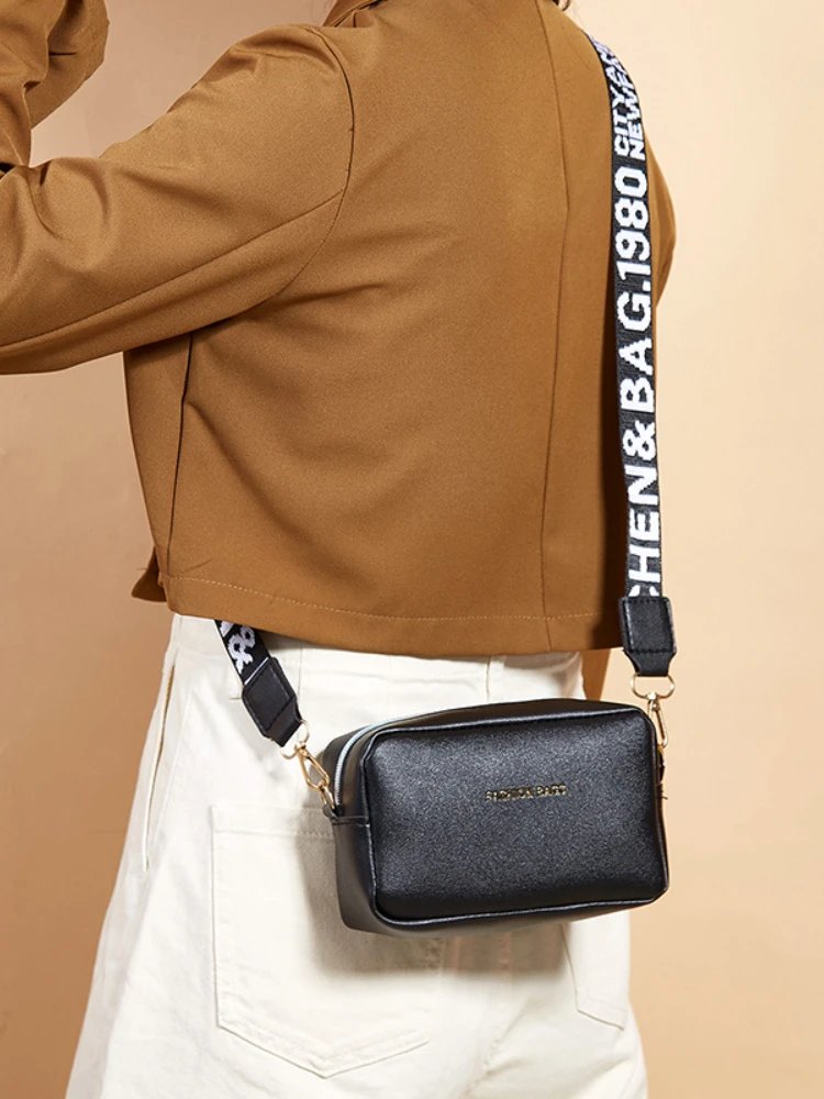 Sac &agrave; bandouli&egrave;re en cuir PU pour femme, style simple, petits sacs initi&eacute;s, document solide, large sangle, sac &agrave; main pour t&eacute;l&eacute;phone f&eacute;minin, sac &agrave; main Messenger