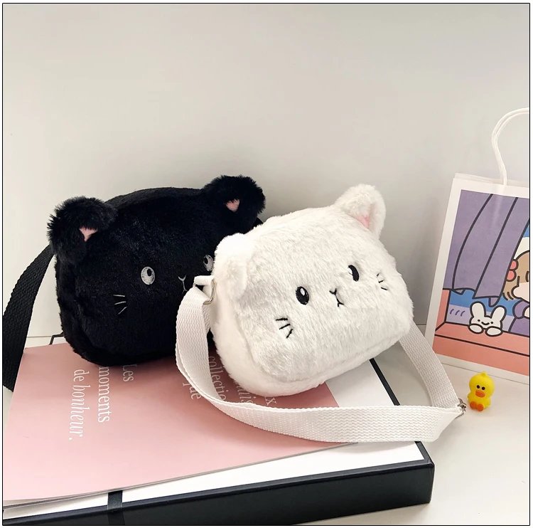 Cartoon Cat Baby Girls Crossbody Bags Cute Soft Plush Children's Shoulder Bag Winter Fashion Boys Kids Furry Handbags Coin Purse Cartoon Cat Baby Girls Crossbody Bags Cute Soft Plush Children's Shoulder Bag Winter Fashion Boys Kids Furry Handbags Coin Purse