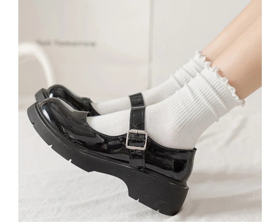 5 paia/lotto calzini per donna Ruffle Cotton Middle Tube caviglia Short traspirante nero bianco set primavera autunno 5 paia/lotto calzini per donna Ruffle Cotton Middle Tube caviglia Short traspirante nero bianco set primavera autunno