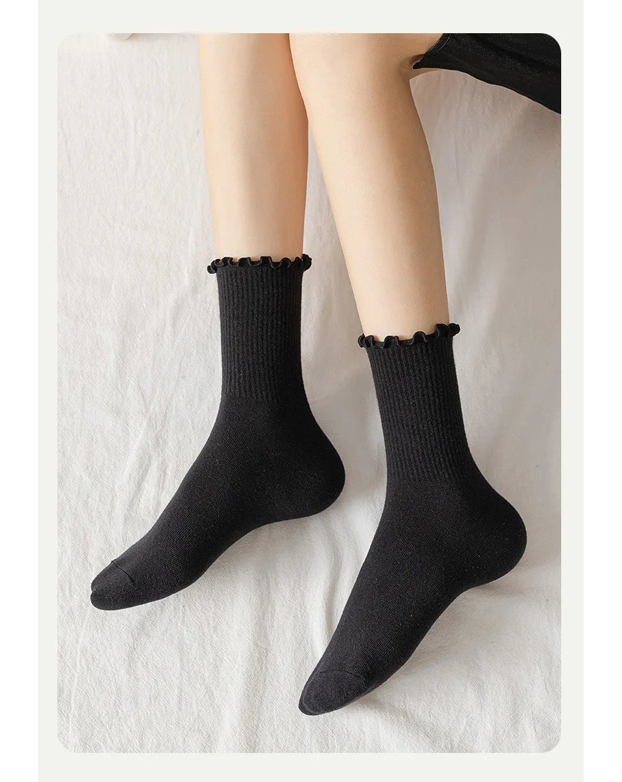 5 paia/lotto calzini per donna Ruffle Cotton Middle Tube caviglia Short traspirante nero bianco set primavera autunno 5 paia/lotto calzini per donna Ruffle Cotton Middle Tube caviglia Short traspirante nero bianco set primavera autunno