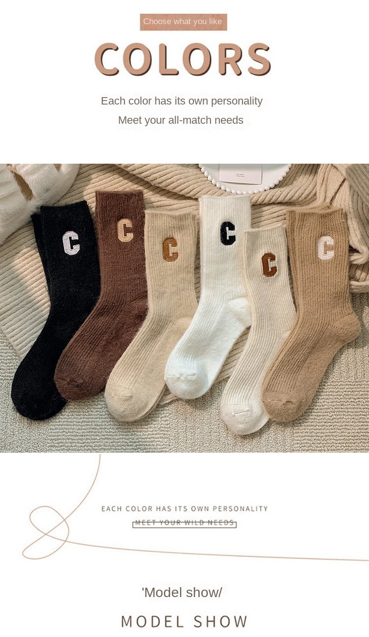 Luxury Women Wool Socks Warm Winter Thick Cashmere Casual Japanese Fashion Solid Color Comfortable Home Sock Long High Quality
