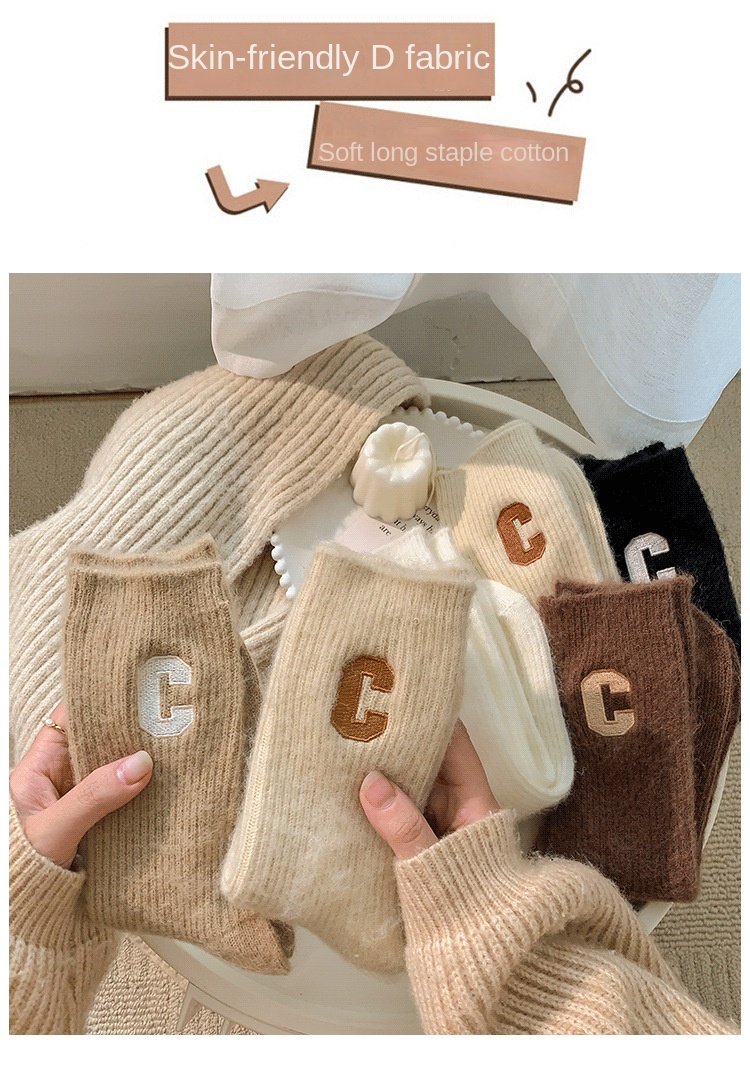 Luxury Women Wool Socks Warm Winter Thick Cashmere Casual Japanese Fashion Solid Color Comfortable Home Sock Long High Quality