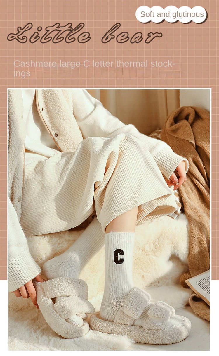 Luxury Women Wool Socks Warm Winter Thick Cashmere Casual Japanese Fashion Solid Color Comfortable Home Sock Long High Quality