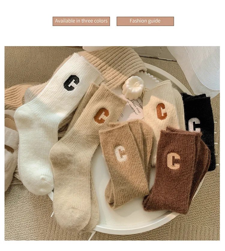Luxury Women Wool Socks Warm Winter Thick Cashmere Casual Japanese Fashion Solid Color Comfortable Home Sock Long High Quality
