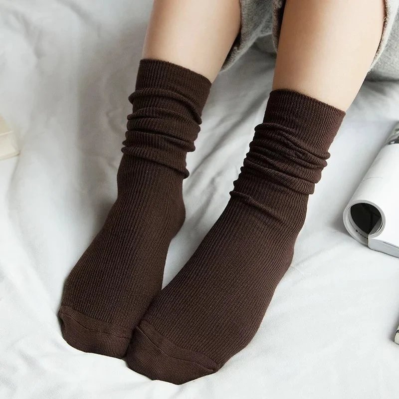 Japanese Korean High School Girls High Socks Loose Solid Colors Double Needles Knitting Cotton Long Socks For Women Japanese Korean High School Girls High Socks Loose Solid Colors Double Needles Knitting Cotton Long Socks For Women