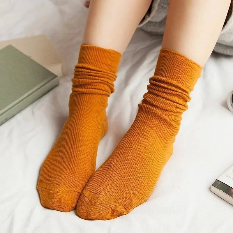 Japanese Korean High School Girls High Socks Loose Solid Colors Double Needles Knitting Cotton Long Socks For Women Japanese Korean High School Girls High Socks Loose Solid Colors Double Needles Knitting Cotton Long Socks For Women