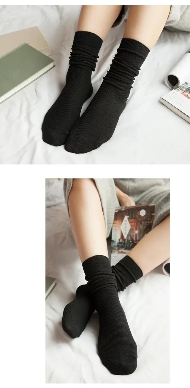 Japanese Korean High School Girls High Socks Loose Solid Colors Double Needles Knitting Cotton Long Socks For Women Japanese Korean High School Girls High Socks Loose Solid Colors Double Needles Knitting Cotton Long Socks For Women
