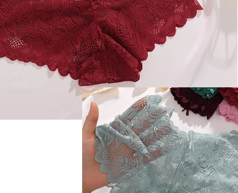 3PCS Sexy Floral Lace Panties Women Briefs Low Waist Soft Lingerie Comfortable Female Underwear Girls Intimates Panties S-XL