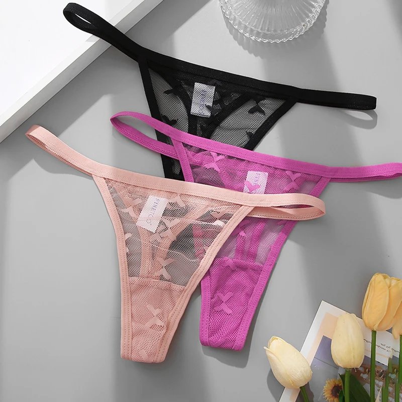 6PCS/Set Sexy Mesh Women's Thongs Transparent Women Panties Underwear Solid G-String Female Underpants Intimates Lingerie S-XL