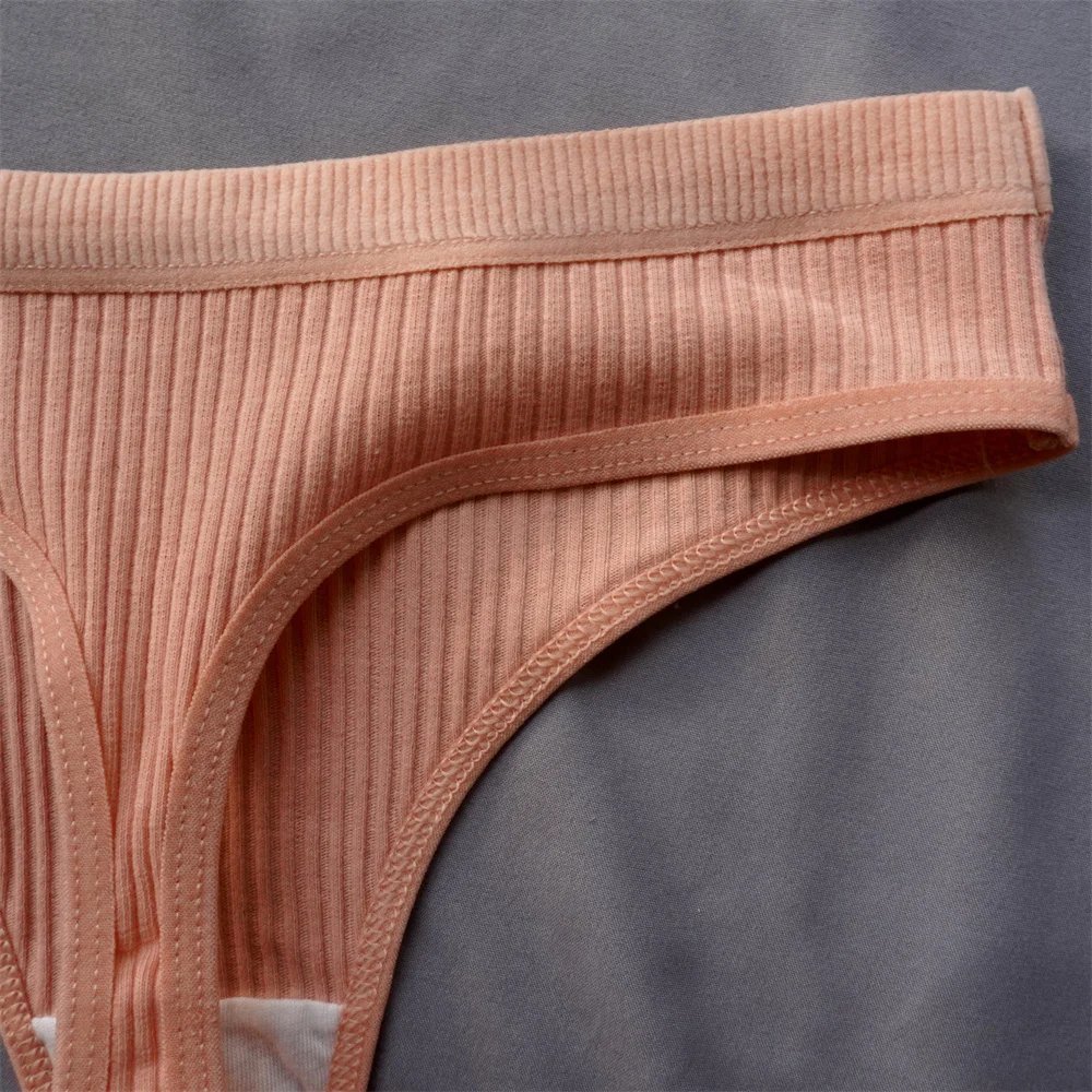 3 Pcs Seamless Ladies Ribbed Cotton Thong Simple Women's Low Waist Bikini Briefs Sports Girls Underwear Plus Size