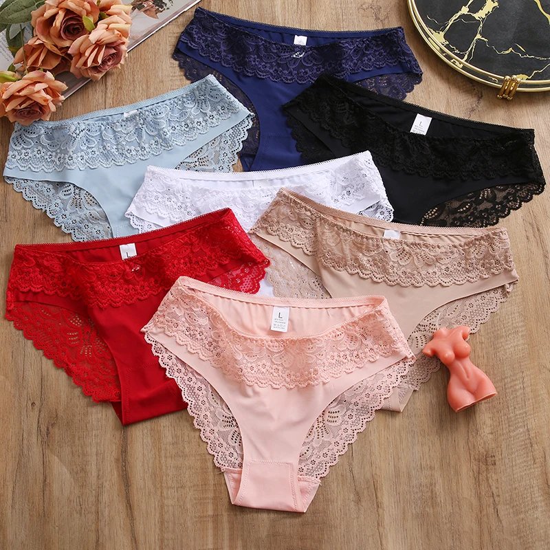 3PCS/Set Women's Panties Lace Silk Satin Underwear Sexy Lingerie Soft Comfortable Female Briefs Sweet Cozy Underpants