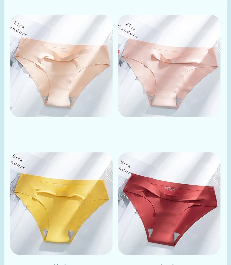 TrowBridge 3PCS/Set Solid Colors Women's Panties Breathable Seamless Underwear Silk Satin Sexy Panty Thin Cozy Lingerie Hot Sale
