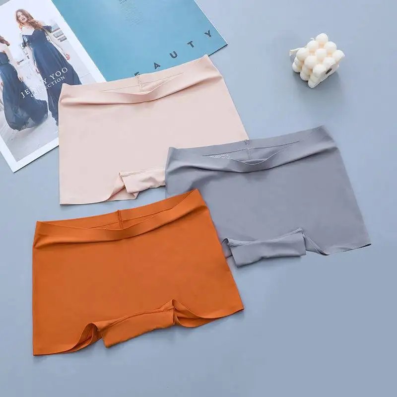 3PCS Women's Panties Seamless Boxers Breathable Lingerie Comfortable Boyshort Silk Satin Underwear Female Sports Underpants