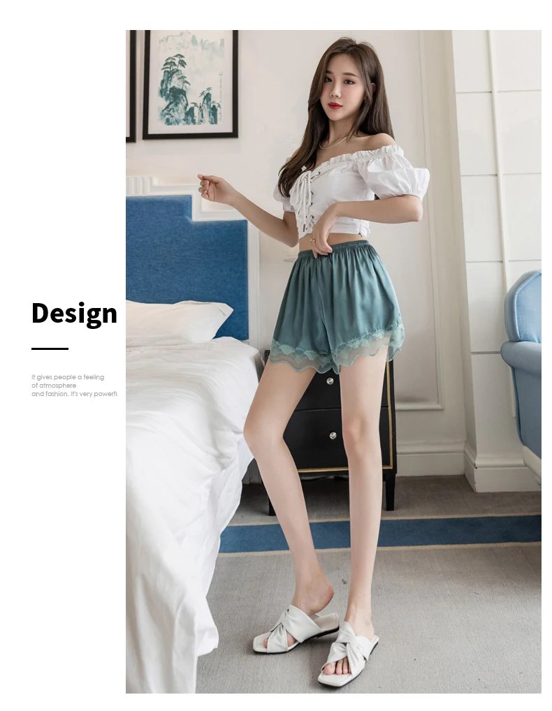 Elegant Lace Satin Safety Short Pants Women Home Sleeping Shorts Seamless Underwear Female Safe Boxer Shorts Lingerie Underpants