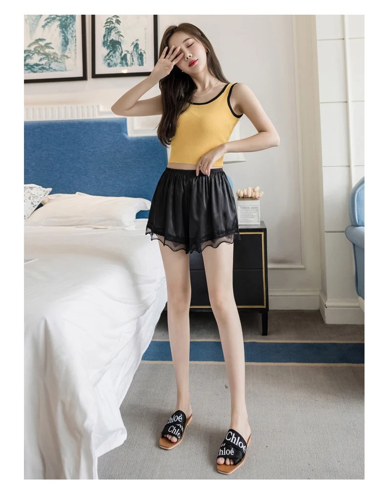 Elegant Lace Satin Safety Short Pants Women Home Sleeping Shorts Seamless Underwear Female Safe Boxer Shorts Lingerie Underpants