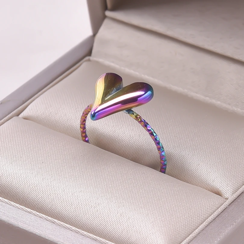 Elegant Girl Jewelry Love Stainless Steel Heart Rings For Women Accessories 2023 Trend Finger Ring Adjustable Open Bague Wedding Elegant Girl Jewelry Love Stainless Steel Heart Rings For Women Accessories 2023 Trend Finger Ring Adjustable Open Bague Wedding