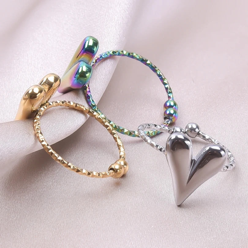 Elegant Girl Jewelry Love Stainless Steel Heart Rings For Women Accessories 2023 Trend Finger Ring Adjustable Open Bague Wedding Elegant Girl Jewelry Love Stainless Steel Heart Rings For Women Accessories 2023 Trend Finger Ring Adjustable Open Bague Wedding