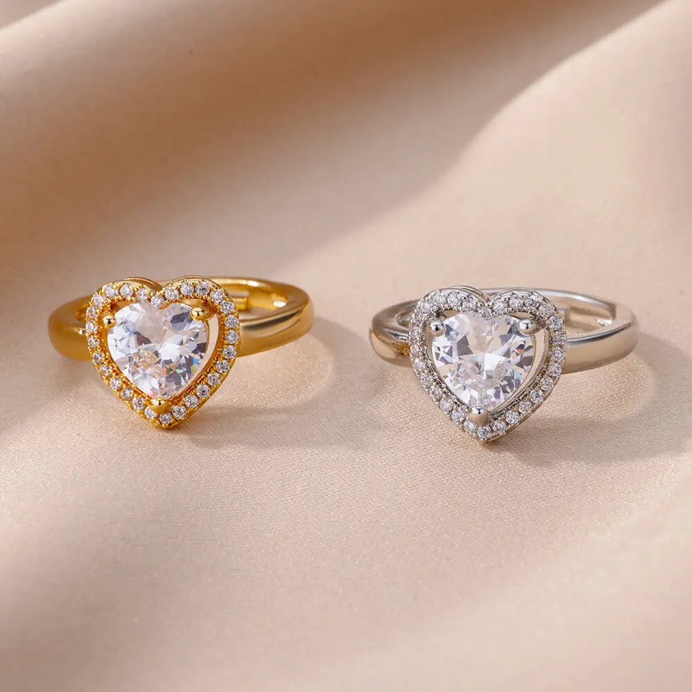 Stainless Steel Heart Rings For Women Zircon Gold Plated Heart Adjustable Ring Femme Wedding Party Accessories Jewelry Gift 2023 Stainless Steel Heart Rings For Women Zircon Gold Plated Heart Adjustable Ring Femme Wedding Party Accessories Jewelry Gift 2023