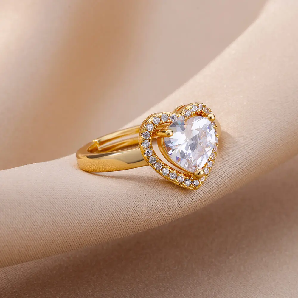 Stainless Steel Heart Rings For Women Zircon Gold Plated Heart Adjustable Ring Femme Wedding Party Accessories Jewelry Gift 2023 Stainless Steel Heart Rings For Women Zircon Gold Plated Heart Adjustable Ring Femme Wedding Party Accessories Jewelry Gift 2023