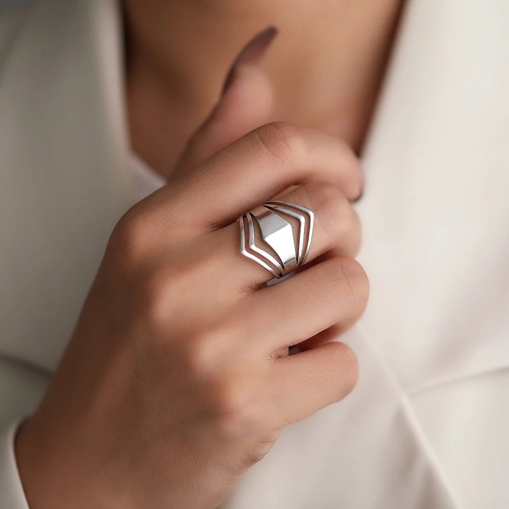 Stainless Steel Ring Geometric Rhombus Antique Rings Anillos Elegant Fashion Rings For Women Jewelry Wedding Engagement Gifts