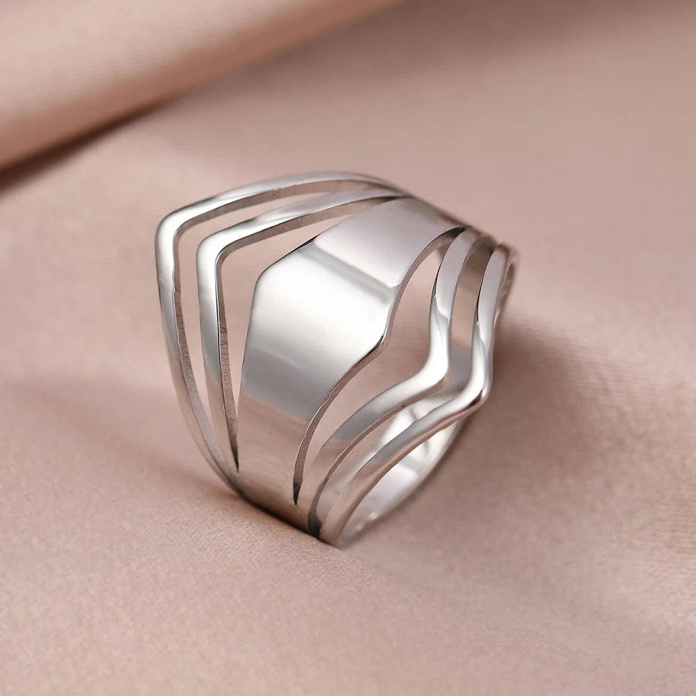 Stainless Steel Ring Geometric Rhombus Antique Rings Anillos Elegant Fashion Rings For Women Jewelry Wedding Engagement Gifts
