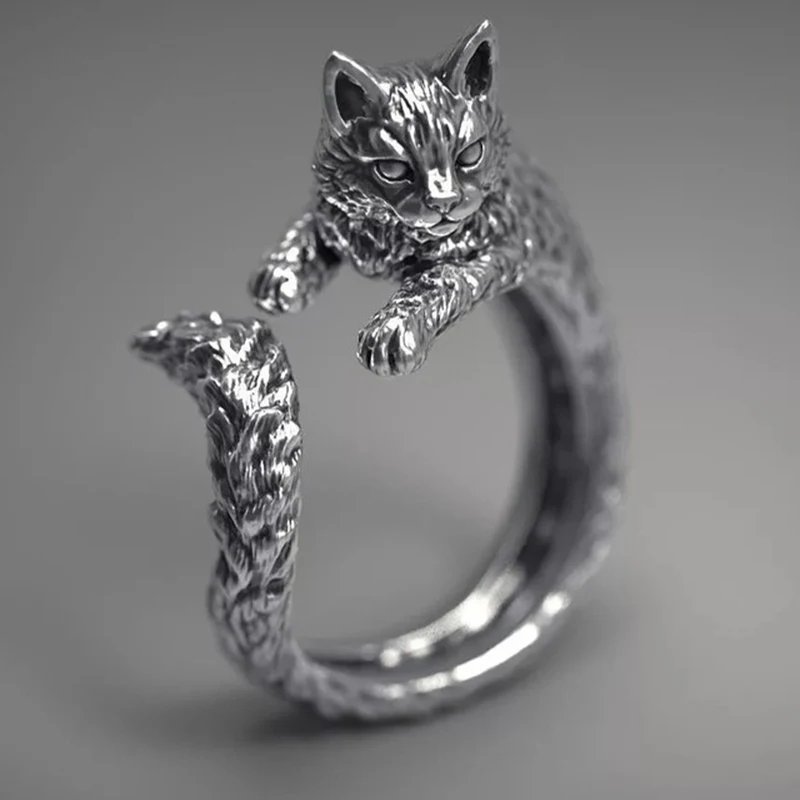 Ring for Men Women Japanese Style Cute Cat Ring Simplicity Fashion Jewelry  Gifts Blue Rhinestone Eyes Dog Rings