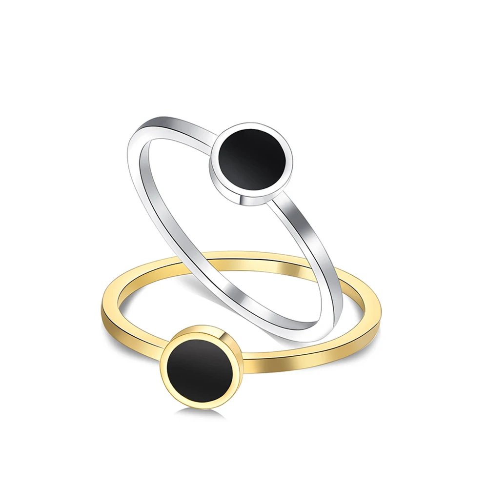 Stainless Steel Rings Fashion Trendy OL Style Anniversary Black Round Stone Ring For Women Jewelry Party Wedding Girls Gifts