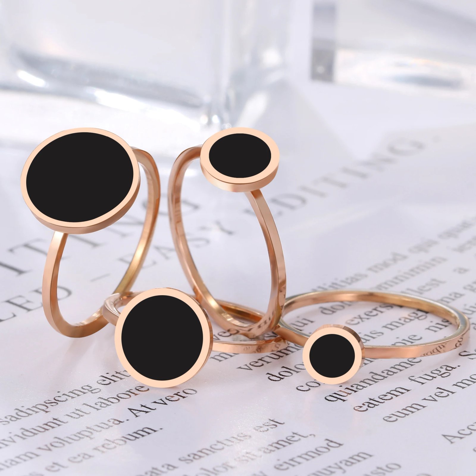 Stainless Steel Rings Fashion Trendy OL Style Anniversary Black Round Stone Ring For Women Jewelry Party Wedding Girls Gifts