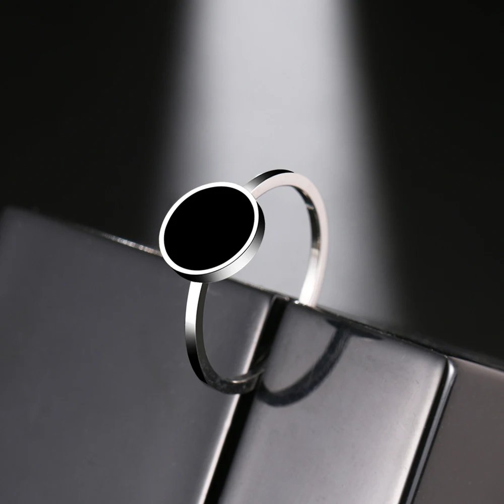 Stainless Steel Rings Fashion Trendy OL Style Anniversary Black Round Stone Ring For Women Jewelry Party Wedding Girls Gifts