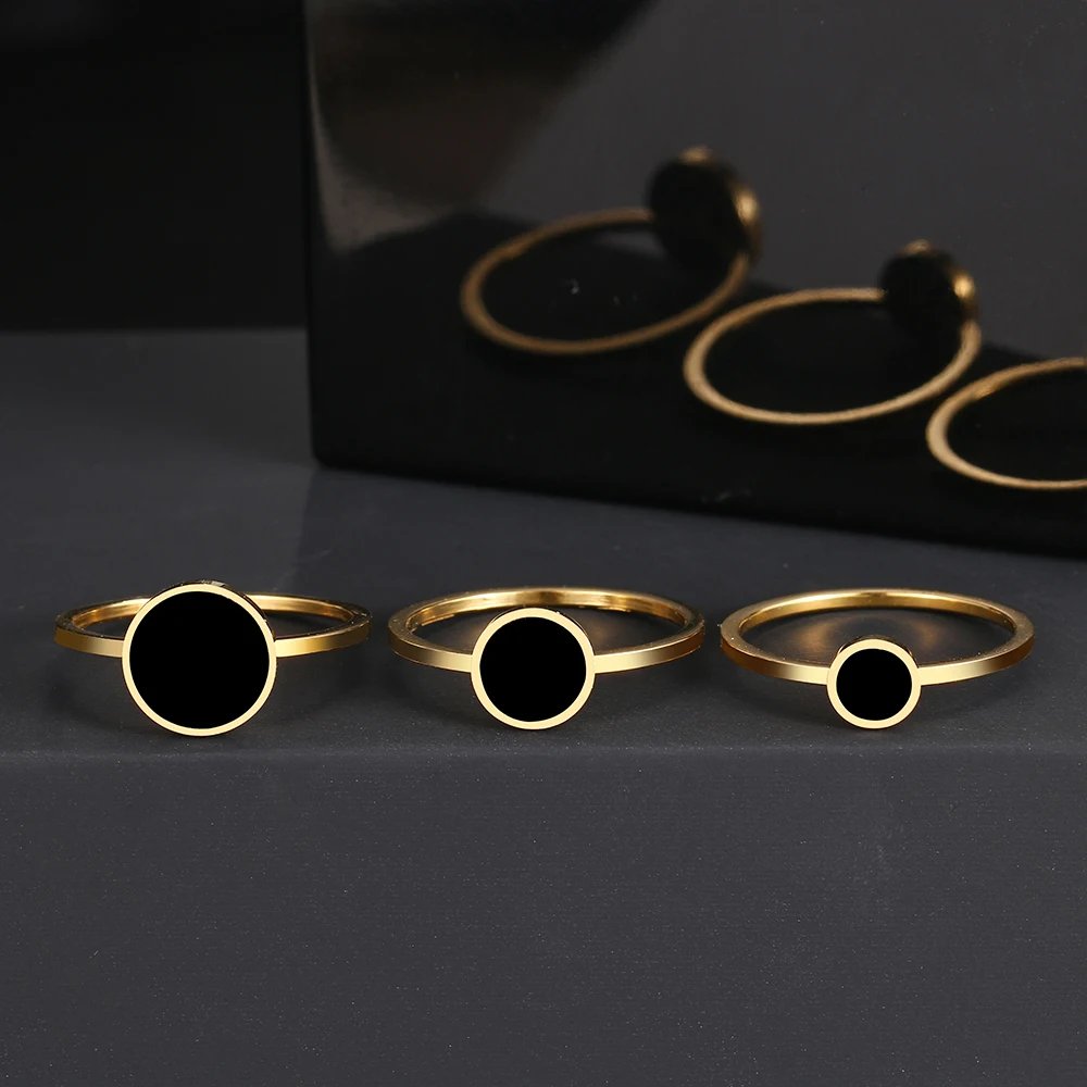 Stainless Steel Rings Fashion Trendy OL Style Anniversary Black Round Stone Ring For Women Jewelry Party Wedding Girls Gifts