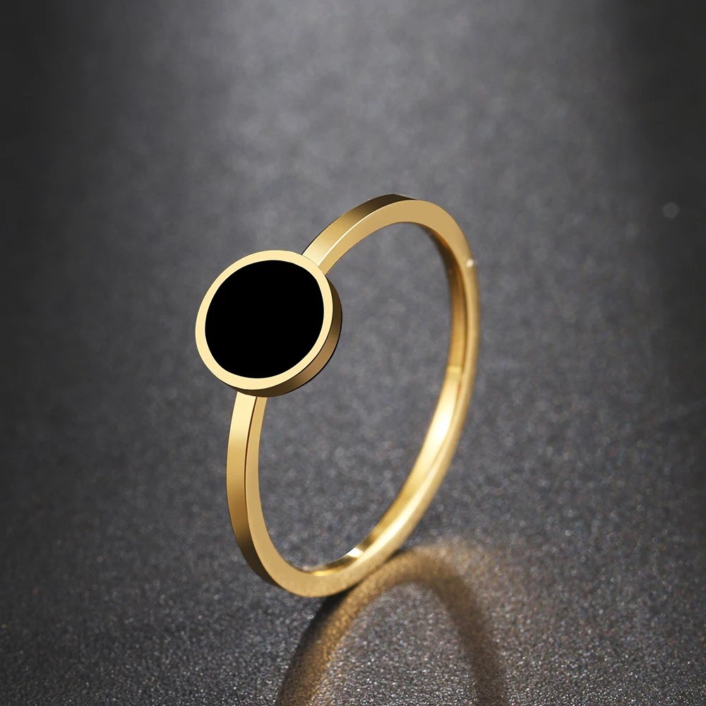 Stainless Steel Rings Fashion Trendy OL Style Anniversary Black Round Stone Ring For Women Jewelry Party Wedding Girls Gifts