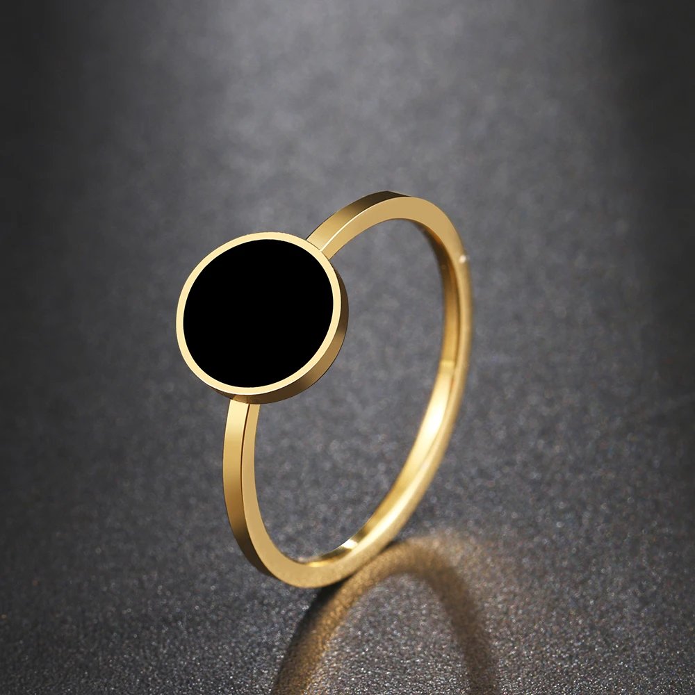 Stainless Steel Rings Fashion Trendy OL Style Anniversary Black Round Stone Ring For Women Jewelry Party Wedding Girls Gifts