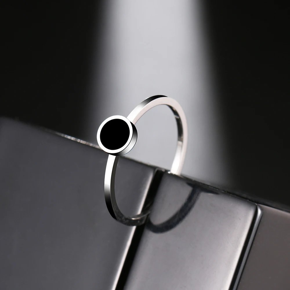 Stainless Steel Rings Fashion Trendy OL Style Anniversary Black Round Stone Ring For Women Jewelry Party Wedding Girls Gifts