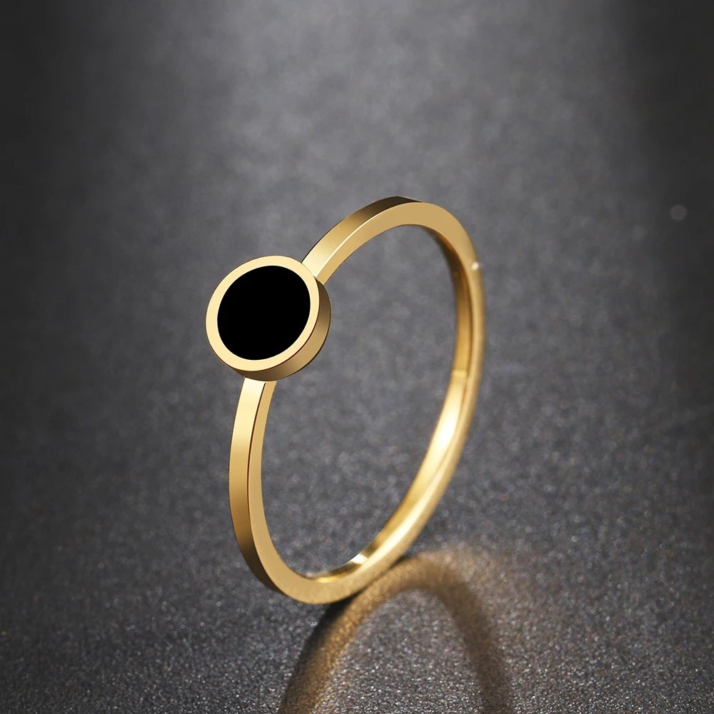 Stainless Steel Rings Fashion Trendy OL Style Anniversary Black Round Stone Ring For Women Jewelry Party Wedding Girls Gifts